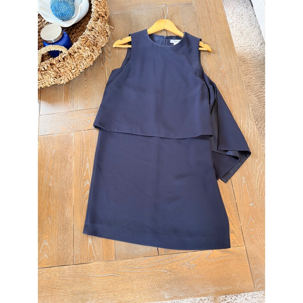 Max Mara Navy Draped Overlay Shift Dress Womens Size 8